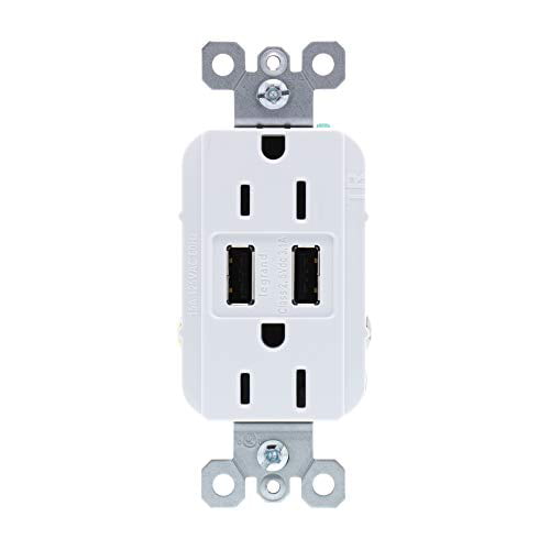 White Legrand-Pass & Seymour Pass & Seymour radiant TM826USBWCCV6 USB Charger Outlets with Duplex Tamper-Resistant 15A Wall Power Outlets for Charging Smartphones & Tablets Legrand 